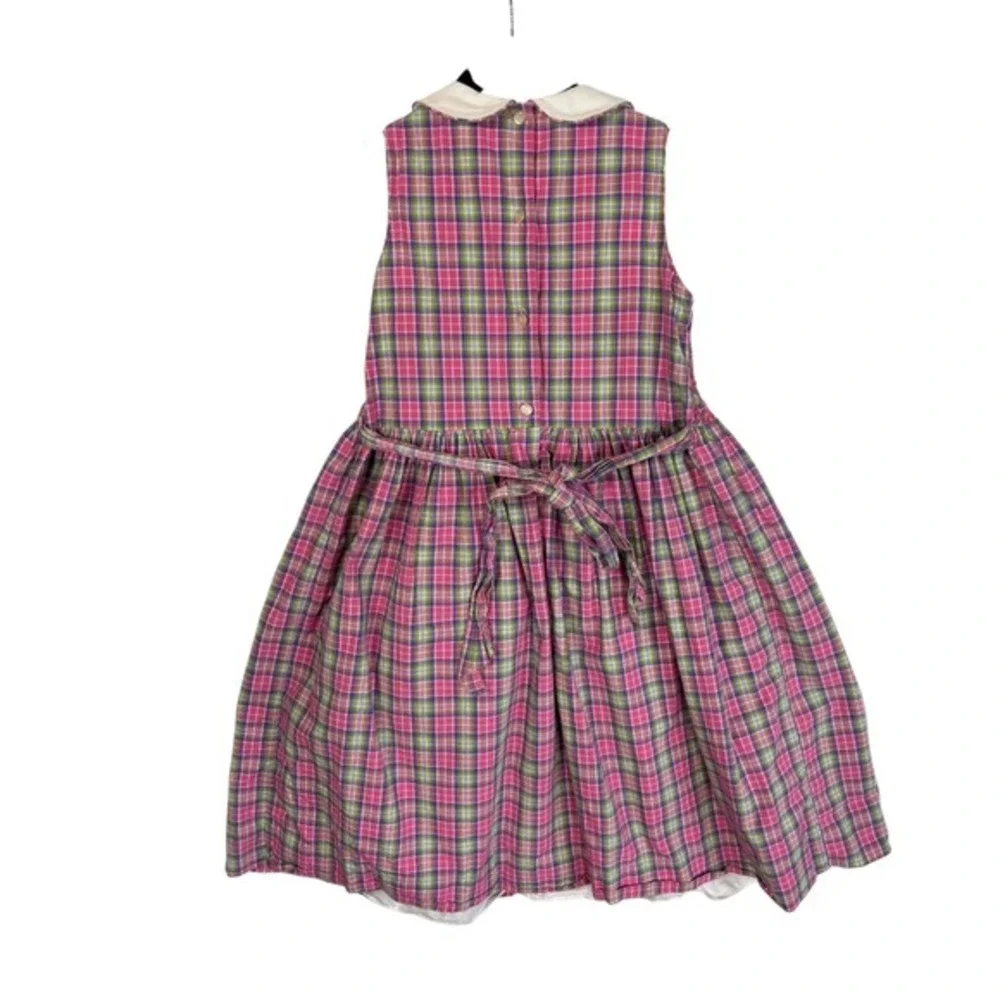 Vtg‎ Ralph Lauren Kids Girls 6 Pink Plaid Smocked Peter Pan Collar Dress Cotton
